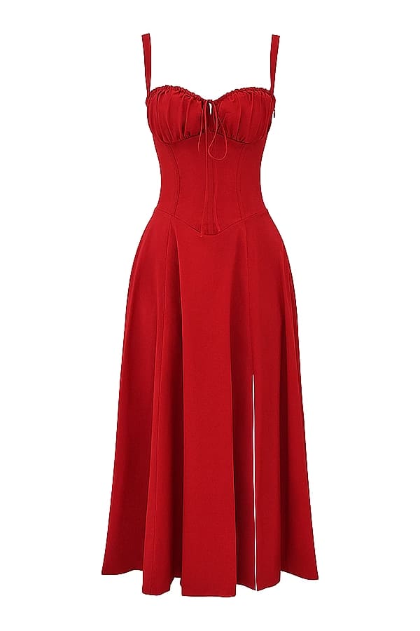 Elegancka Sukienka Midi - Gorsetowy Design & Cienkie Ramiączka