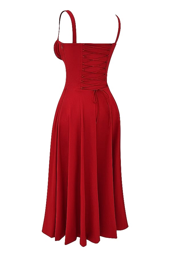 Elegancka Sukienka Midi - Gorsetowy Design & Cienkie Ramiączka