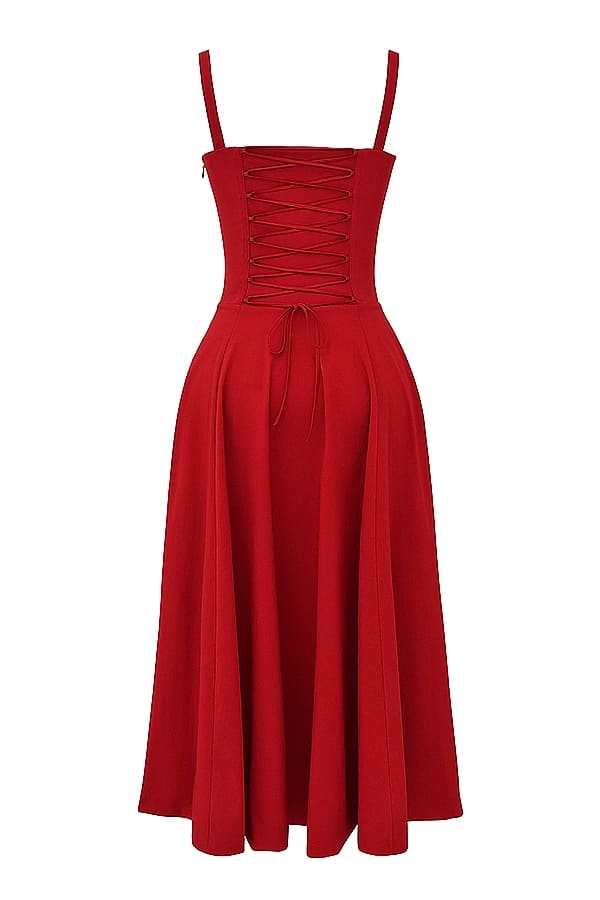 Elegancka Sukienka Midi - Gorsetowy Design & Cienkie Ramiączka