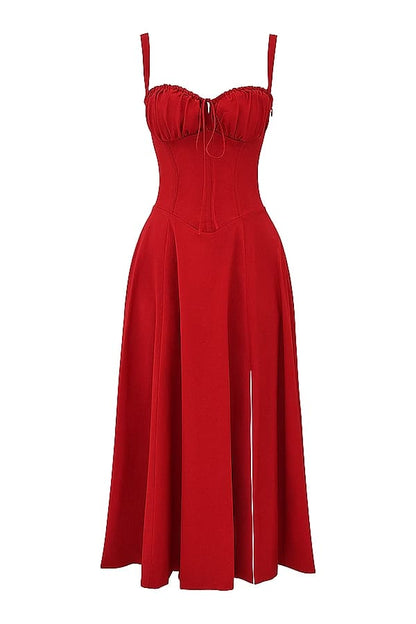 Elegancka Sukienka Midi - Gorsetowy Design & Cienkie Ramiączka
