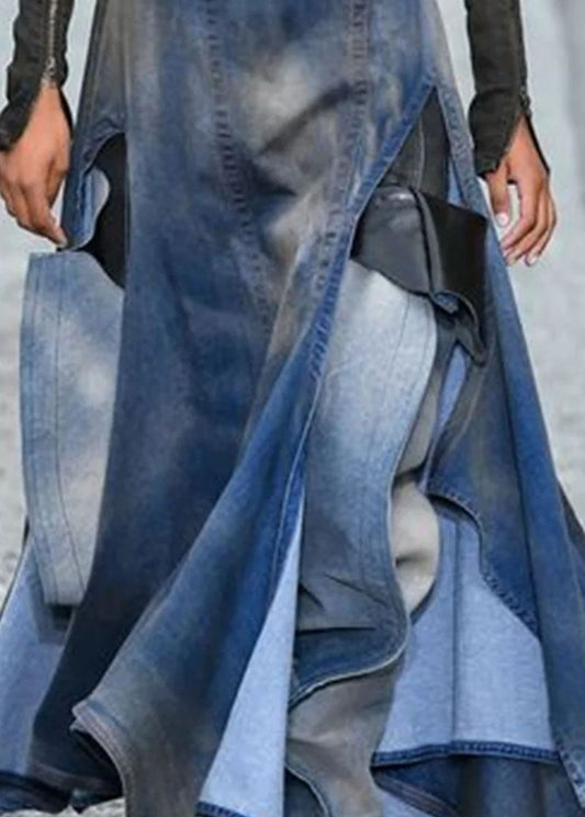 Spódnica z Domieszką Denimu - Patchworkowy Design & Asymetryczny Brzeg