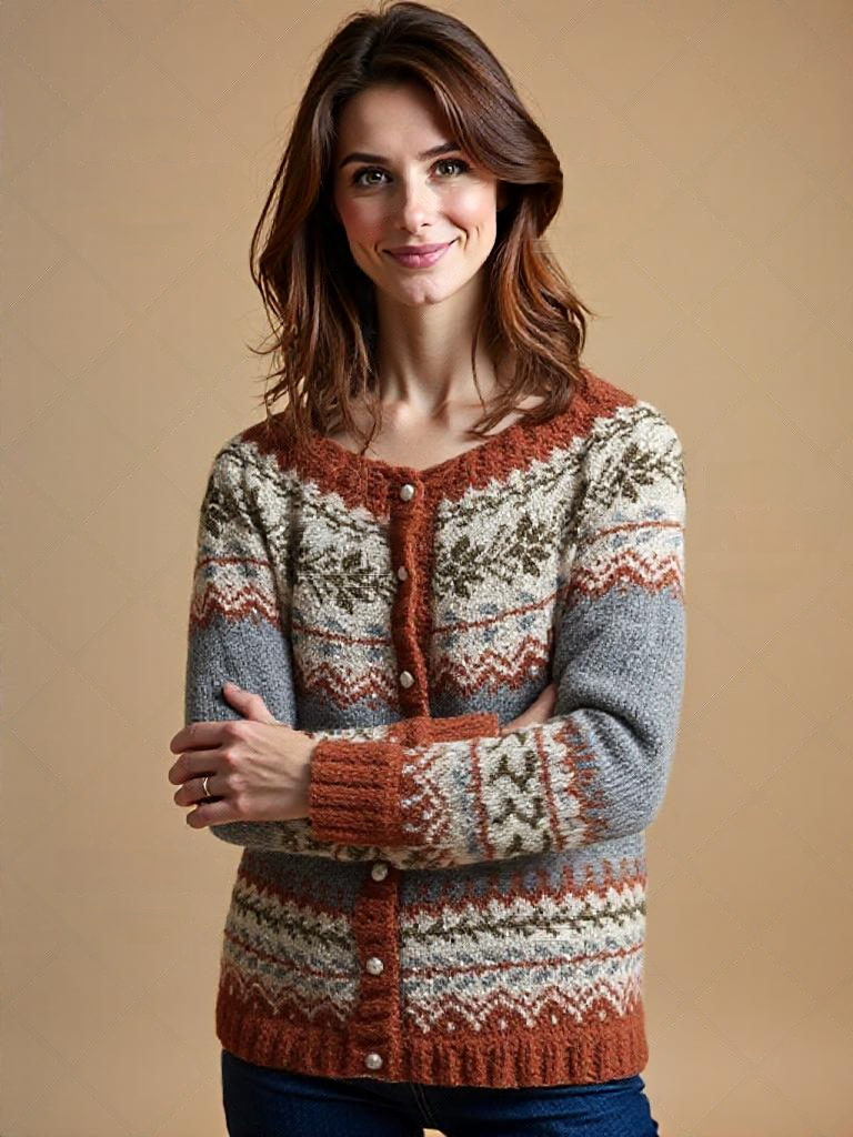 Sweter z Domieszką Wełny - Klasyczny Wzór & Ściągaczowe Krawędzie